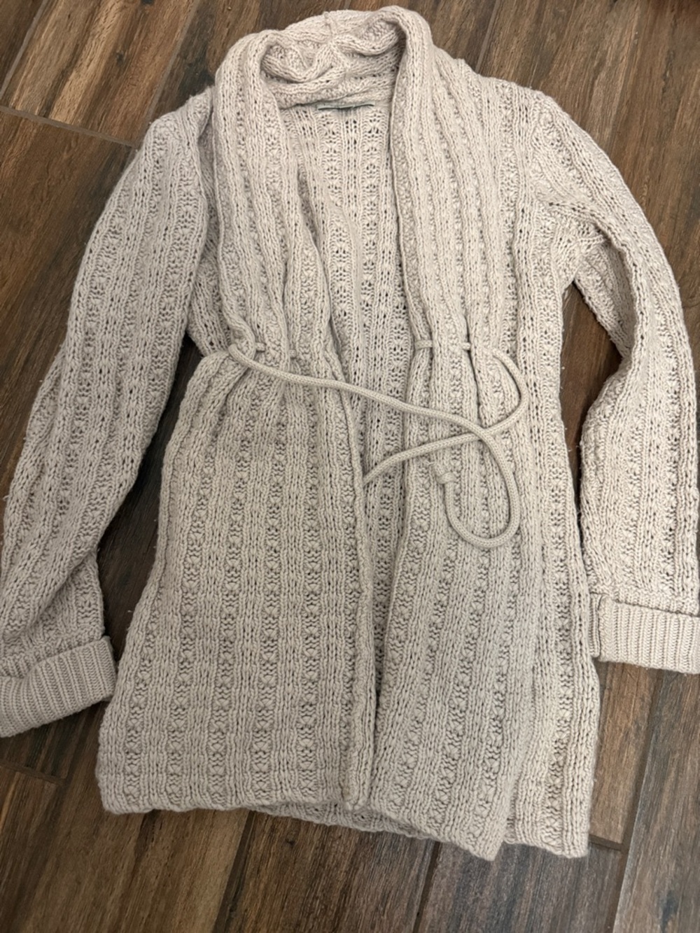 Beth Bowley Cream Cable Knit Open Cardigan with Tie Belt